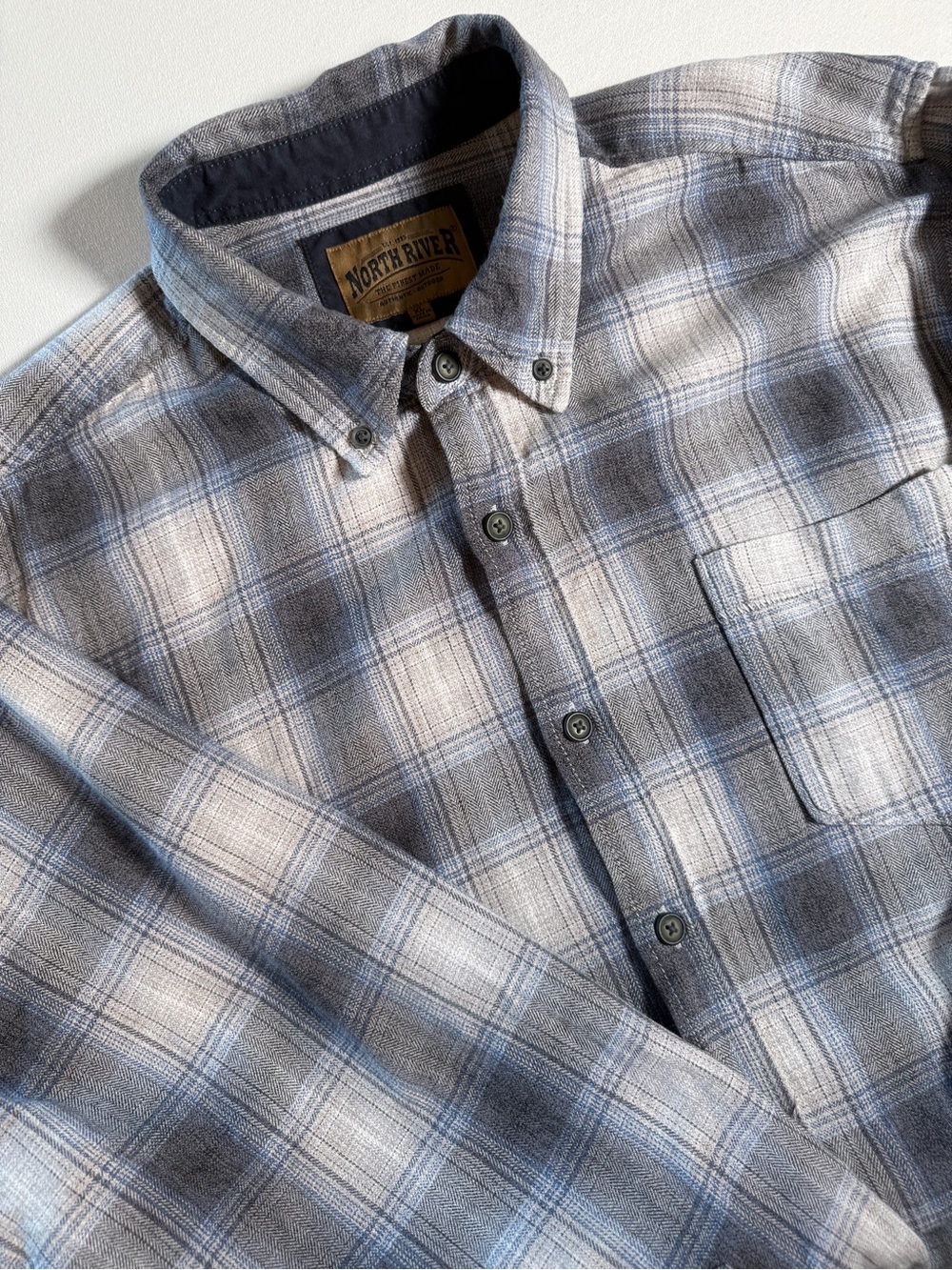 North River Men's Blue Gray Plaid Button-Down Flannel Shirt